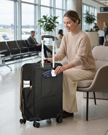 LUGGEX Underseat Carry On Luggage with Wheels, UDK Stylish Lightweight Under Seat Luggage, Soft Sided Personal Item Suitcase for Short Trip (UX-Core, Black, 16 Inch)