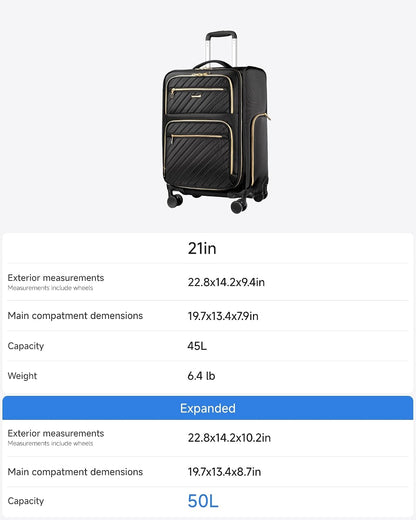 LUGGEX Underseat Carry On Luggage with Wheels, UDK Stylish Lightweight Under Seat Luggage, Soft Sided Personal Item Suitcase for Short Trip (UX-Core, Black, 16 Inch)