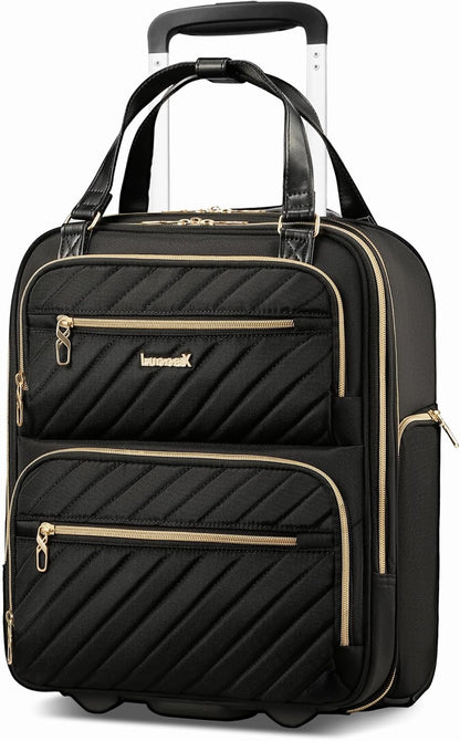 LUGGEX Underseat Carry On Luggage with Wheels, UDK Stylish Lightweight Under Seat Luggage, Soft Sided Personal Item Suitcase for Short Trip (UX-Core, Black, 16 Inch)