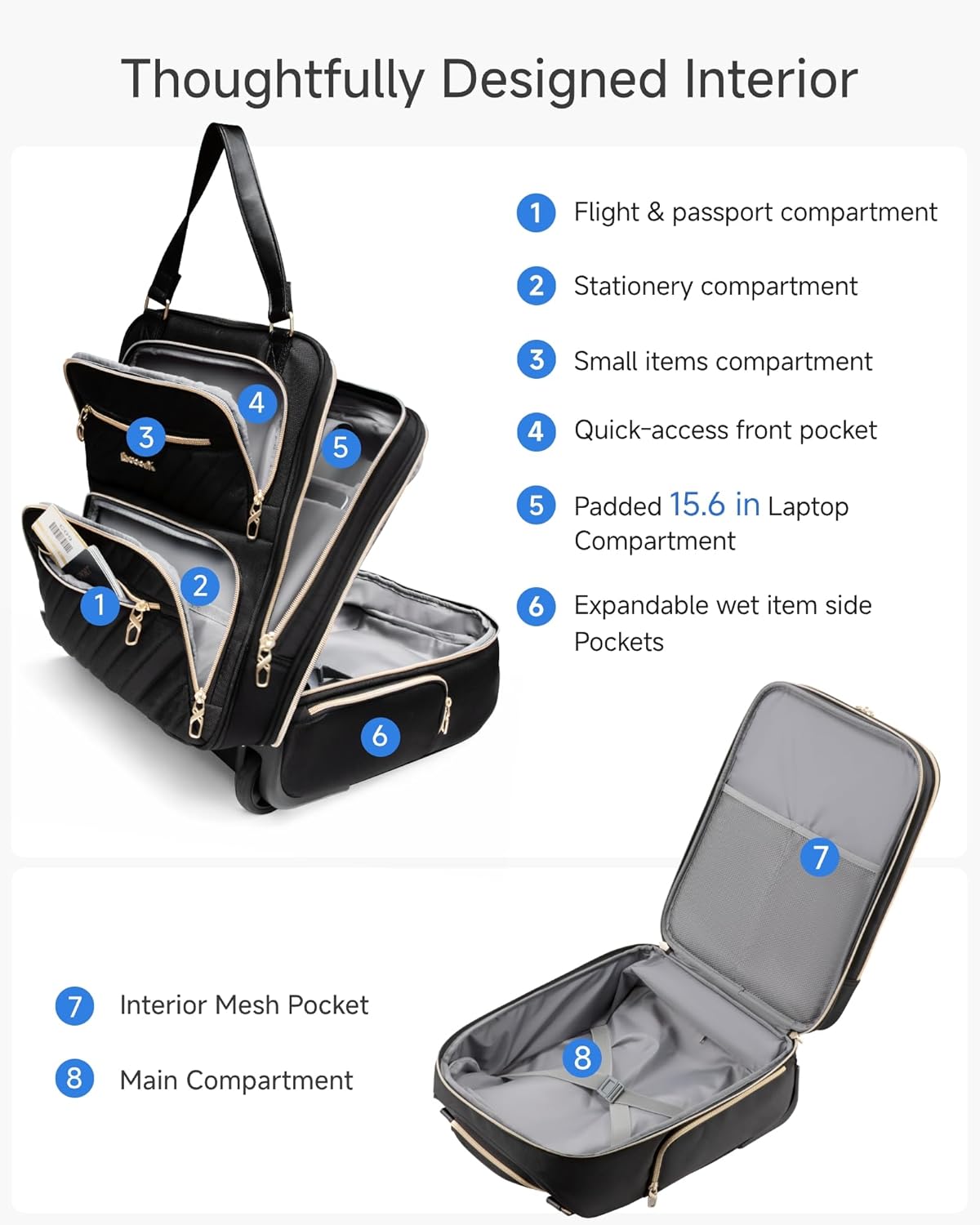 LUGGEX Underseat Carry On Luggage with Wheels, UDK Stylish Lightweight Under Seat Luggage, Soft Sided Personal Item Suitcase for Short Trip (UX-Core, Black, 16 Inch)