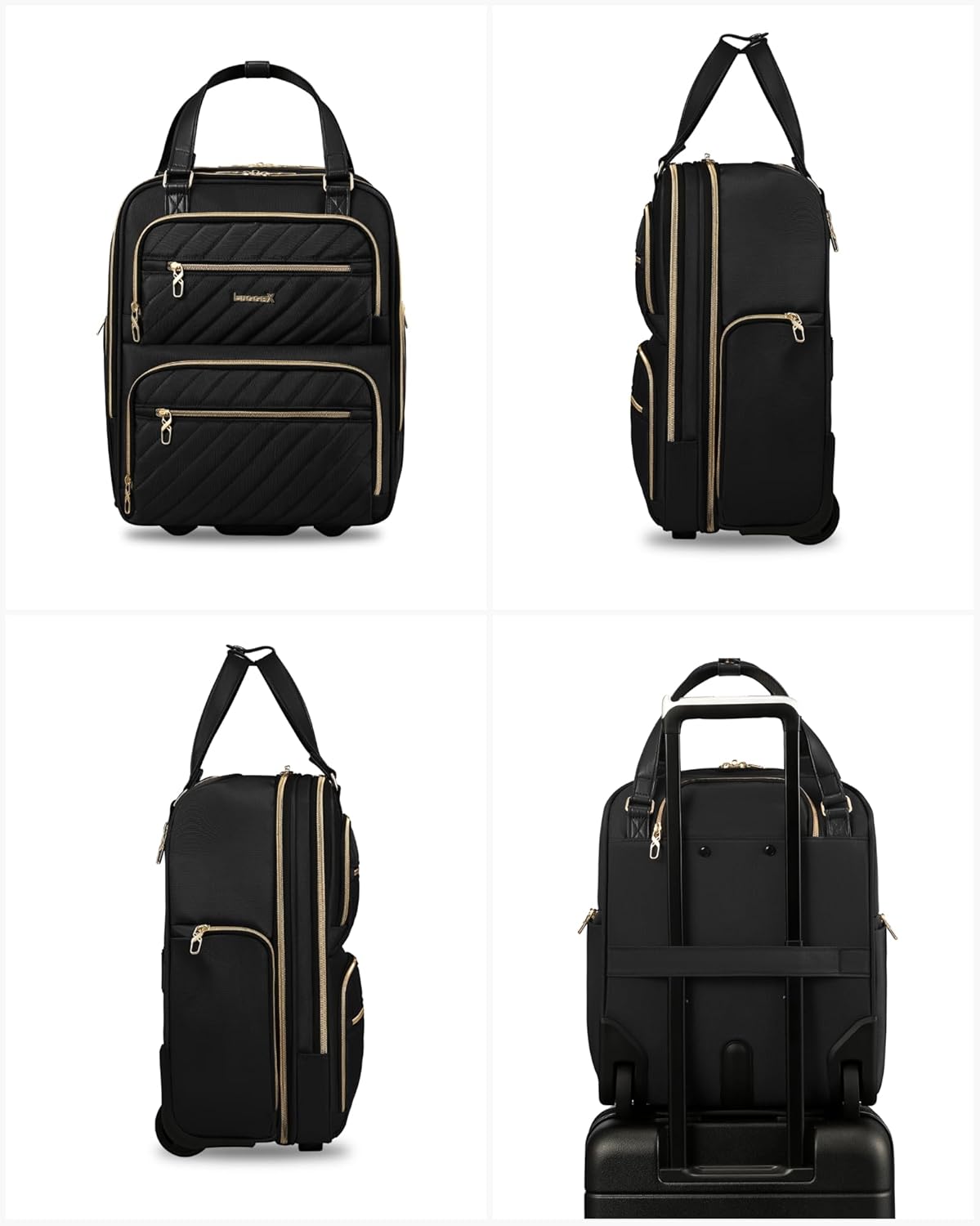 LUGGEX Underseat Carry On Luggage with Wheels, UDK Stylish Lightweight Under Seat Luggage, Soft Sided Personal Item Suitcase for Short Trip (UX-Core, Black, 16 Inch)