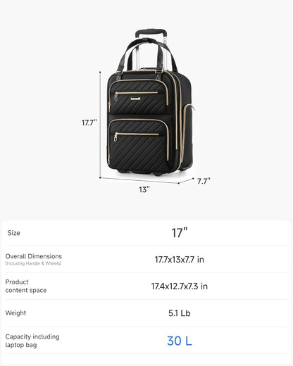 LUGGEX Underseat Carry On Luggage with Wheels, UDK Stylish Lightweight Under Seat Luggage, Soft Sided Personal Item Suitcase for Short Trip (UX-Core, Black, 16 Inch)