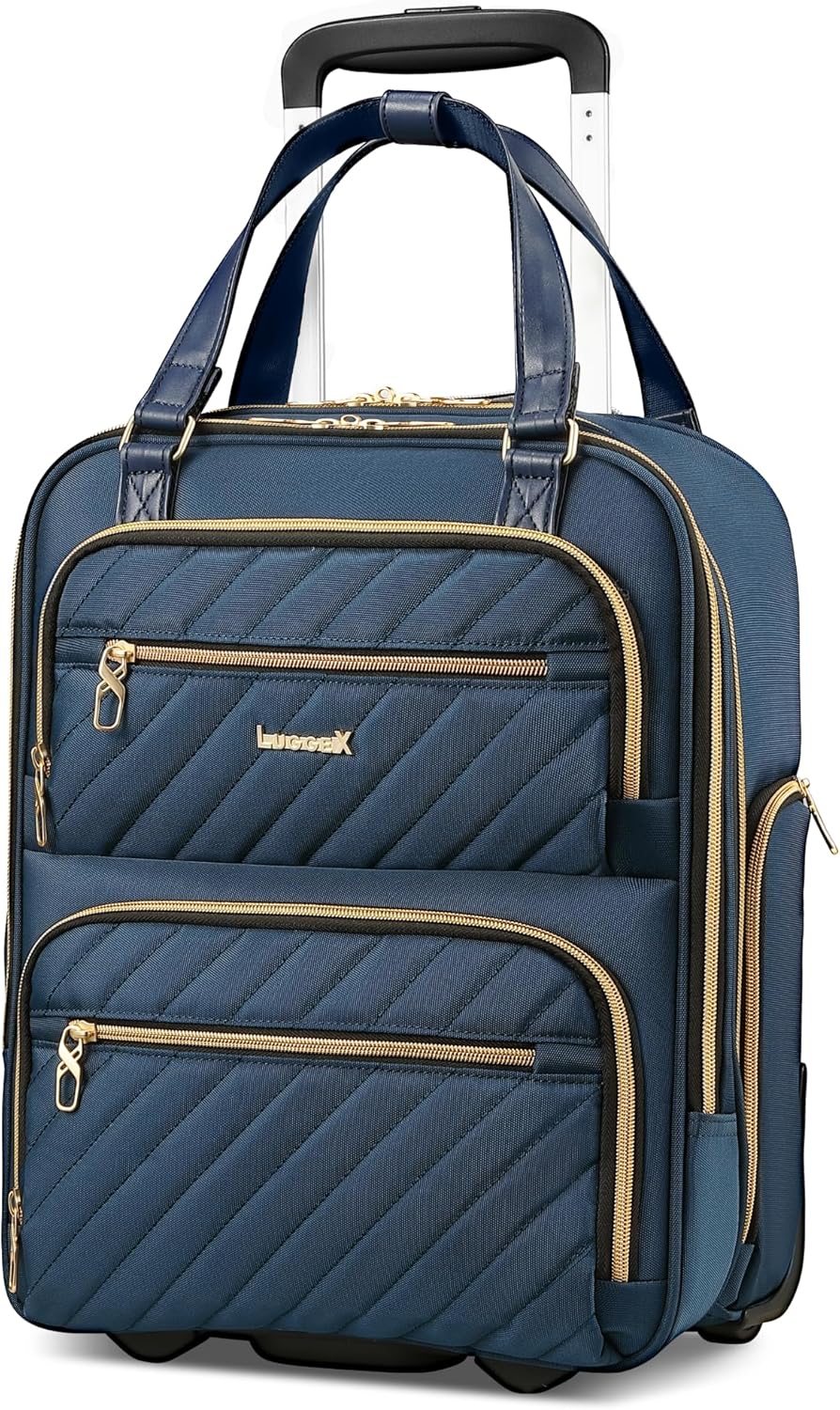 LUGGEX Underseat Carry On Luggage with Wheels, UDK Stylish Lightweight Under Seat Luggage, Soft Sided Personal Item Suitcase for Short Trip (UX-Core, Black, 16 Inch)