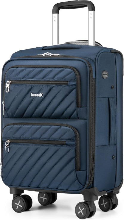 LUGGEX Underseat Carry On Luggage with Wheels, UDK Stylish Lightweight Under Seat Luggage, Soft Sided Personal Item Suitcase for Short Trip (UX-Core, Black, 16 Inch)