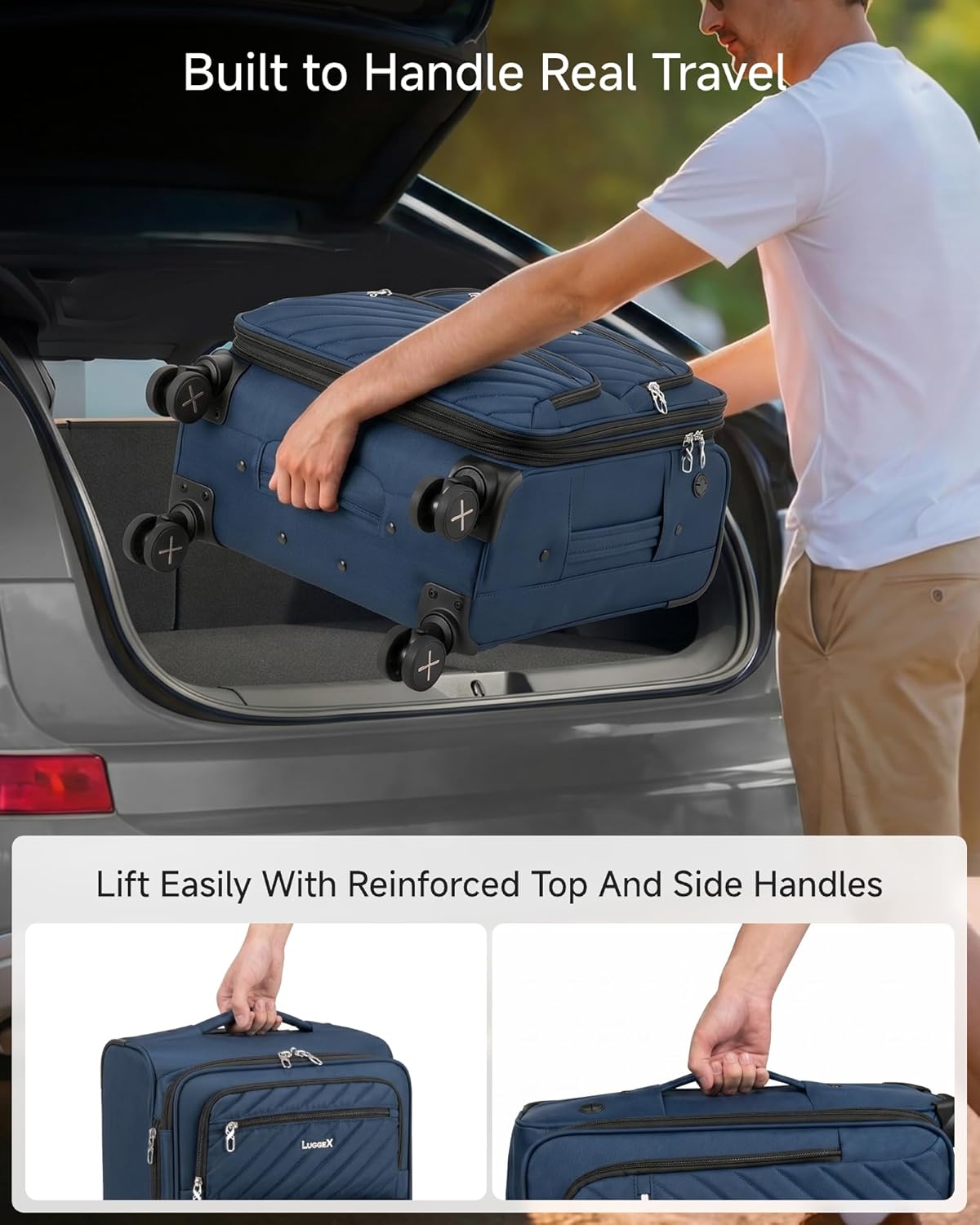 LUGGEX Underseat Carry On Luggage with Wheels, UDK Stylish Lightweight Under Seat Luggage, Soft Sided Personal Item Suitcase for Short Trip (UX-Core, Black, 16 Inch)