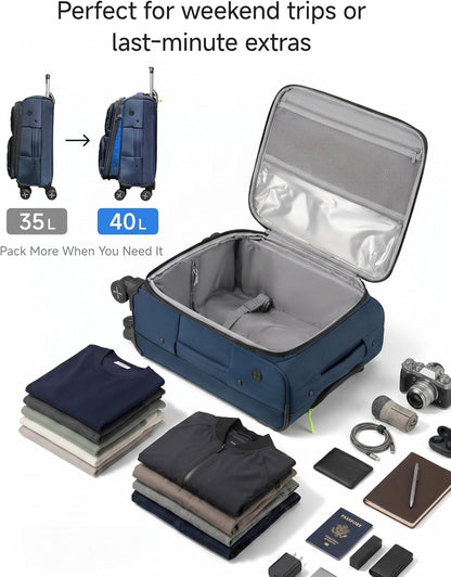 LUGGEX Underseat Carry On Luggage with Wheels, UDK Stylish Lightweight Under Seat Luggage, Soft Sided Personal Item Suitcase for Short Trip (UX-Core, Black, 16 Inch)