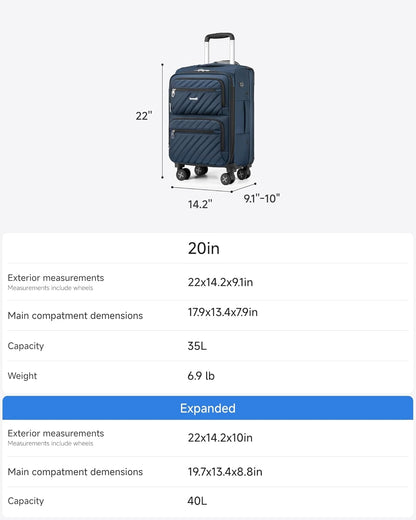 LUGGEX Underseat Carry On Luggage with Wheels, UDK Stylish Lightweight Under Seat Luggage, Soft Sided Personal Item Suitcase for Short Trip (UX-Core, Black, 16 Inch)