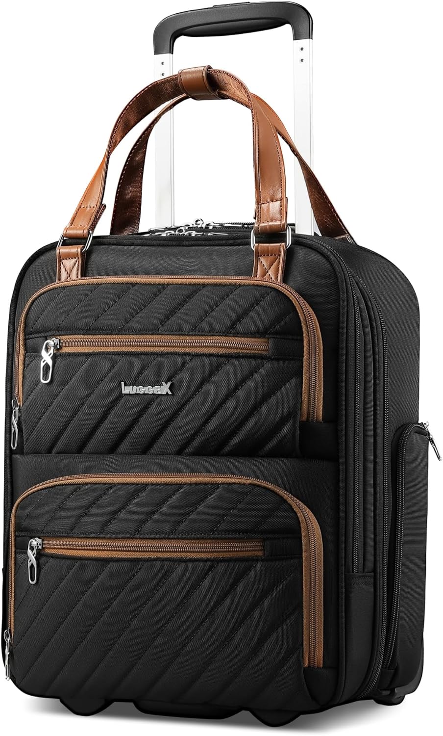 LUGGEX Underseat Carry On Luggage with Wheels, UDK Stylish Lightweight Under Seat Luggage, Soft Sided Personal Item Suitcase for Short Trip (UX-Core, Black, 16 Inch)