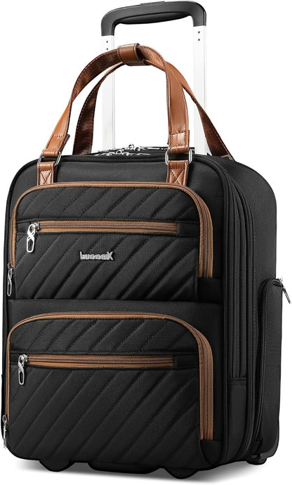 LUGGEX Underseat Carry On Luggage with Wheels, UDK Stylish Lightweight Under Seat Luggage, Soft Sided Personal Item Suitcase for Short Trip (UX-Core, Black, 16 Inch)