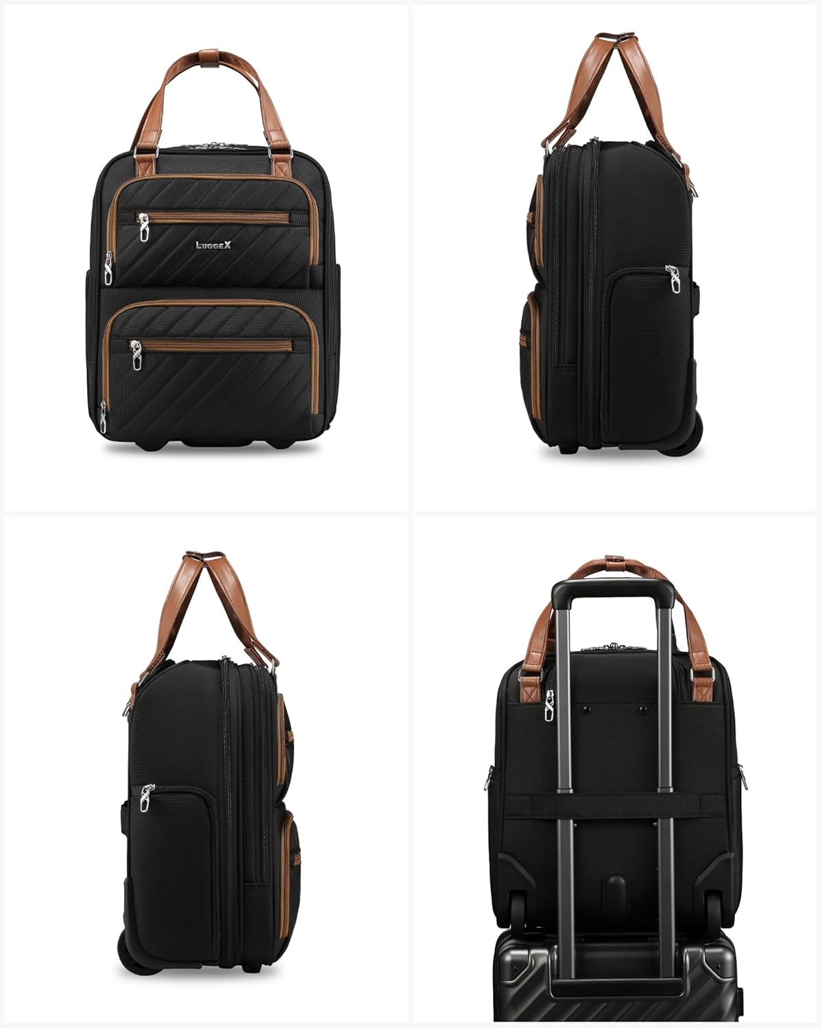 LUGGEX Underseat Carry On Luggage with Wheels, UDK Stylish Lightweight Under Seat Luggage, Soft Sided Personal Item Suitcase for Short Trip (UX-Core, Black, 16 Inch)