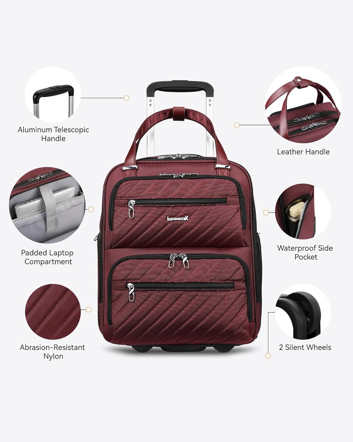 LUGGEX Underseat Carry On Luggage with Wheels, UDK Stylish Lightweight Under Seat Luggage, Soft Sided Personal Item Suitcase for Short Trip (UX-Core, Black, 16 Inch)