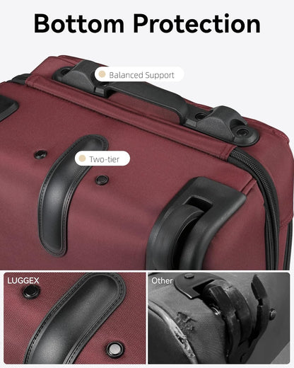 LUGGEX Underseat Carry On Luggage with Wheels, UDK Stylish Lightweight Under Seat Luggage, Soft Sided Personal Item Suitcase for Short Trip (UX-Core, Black, 16 Inch)