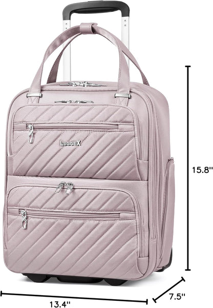 LUGGEX Underseat Carry On Luggage with Wheels, UDK Stylish Lightweight Under Seat Luggage, Soft Sided Personal Item Suitcase for Short Trip (UX-Core, Black, 16 Inch)