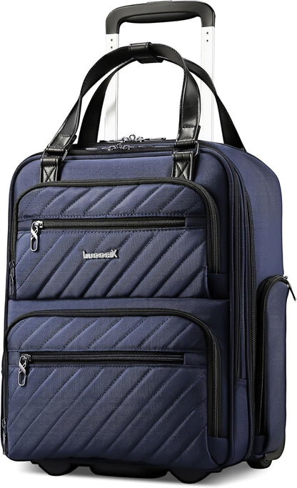 LUGGEX Underseat Carry On Luggage with Wheels, UDK Stylish Lightweight Under Seat Luggage, Soft Sided Personal Item Suitcase for Short Trip (UX-Core, Black, 16 Inch)