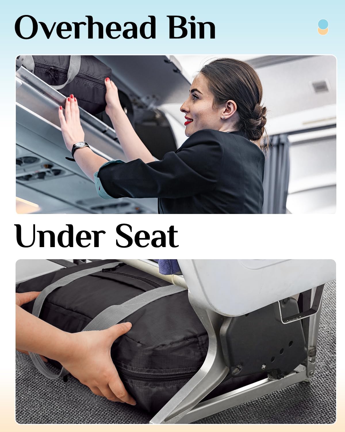 For Frontier Airlines Personal Item Travel Bag 18 x 14 x 8 Inches, Foldable Under Seat Duffel Bags for Spirit Airplane 14 x 18 x 8 Inches, Minimalist Overnight Bag for Women or Men Air Travel [Black]
