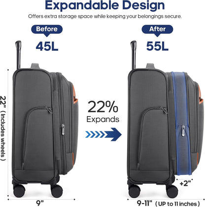 Expandable Carry On Luggage 22x14x9 Airline Approved, 20Inch Softside Carry On Suitcase with Wheels & TSA Lock, Travel Suitcase with 4-Piece Packing Bags for Women Men (Grey, Carry on （20in）)