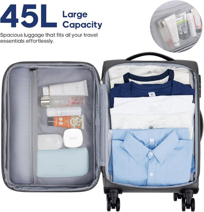 Expandable Carry On Luggage 22x14x9 Airline Approved, 20Inch Softside Carry On Suitcase with Wheels & TSA Lock, Travel Suitcase with 4-Piece Packing Bags for Women Men (Grey, Carry on （20in）)