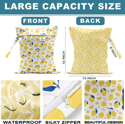 2Pcs Wet Bag, Wet Dry Bag Reusable with Zipper, Travel, Beach, Pool, Diapers, Baby Clothes, Dirty Yoga Gym Clothes,Toiletry, Hook to Stroller, Waterproof Wetdry Packing, Goose Decor (12x10 Inch)