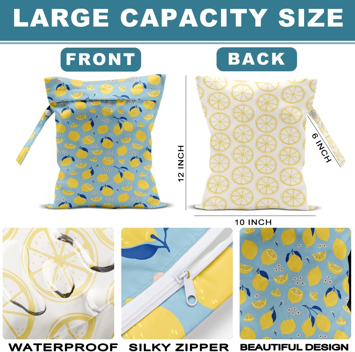 2Pcs Wet Bag, Wet Dry Bag Reusable with Zipper, Travel, Beach, Pool, Diapers, Baby Clothes, Dirty Yoga Gym Clothes,Toiletry, Hook to Stroller, Waterproof Wetdry Packing, Goose Decor (12x10 Inch)