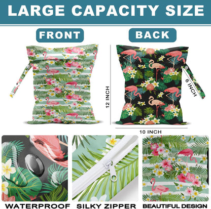 2Pcs Wet Bag, Wet Dry Bag Reusable with Zipper, Travel, Beach, Pool, Diapers, Baby Clothes, Dirty Yoga Gym Clothes,Toiletry, Hook to Stroller, Waterproof Wetdry Packing, Goose Decor (12x10 Inch)