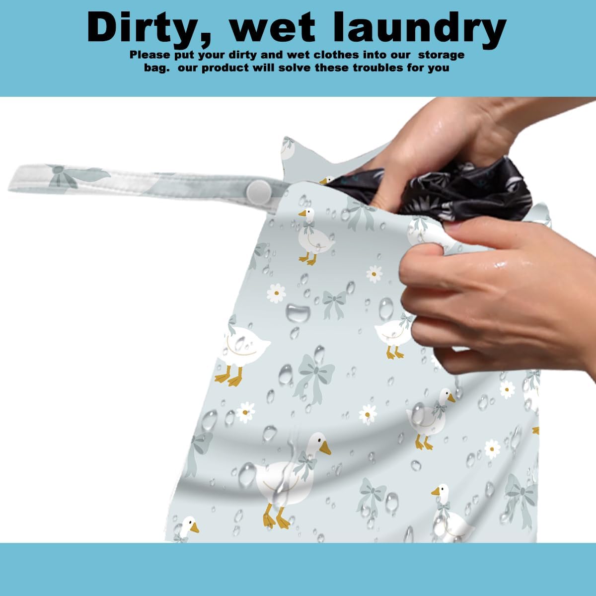 2Pcs Wet Bag, Wet Dry Bag Reusable with Zipper, Travel, Beach, Pool, Diapers, Baby Clothes, Dirty Yoga Gym Clothes,Toiletry, Hook to Stroller, Waterproof Wetdry Packing, Goose Decor (12x10 Inch)