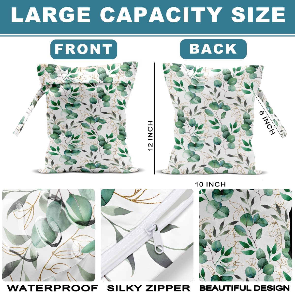 2Pcs Wet Bag, Wet Dry Bag Reusable with Zipper, Travel, Beach, Pool, Diapers, Baby Clothes, Dirty Yoga Gym Clothes,Toiletry, Hook to Stroller, Waterproof Wetdry Packing, Goose Decor (12x10 Inch)