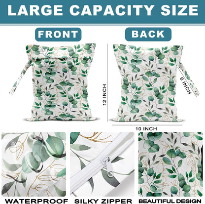 2Pcs Wet Bag, Wet Dry Bag Reusable with Zipper, Travel, Beach, Pool, Diapers, Baby Clothes, Dirty Yoga Gym Clothes,Toiletry, Hook to Stroller, Waterproof Wetdry Packing, Goose Decor (12x10 Inch)