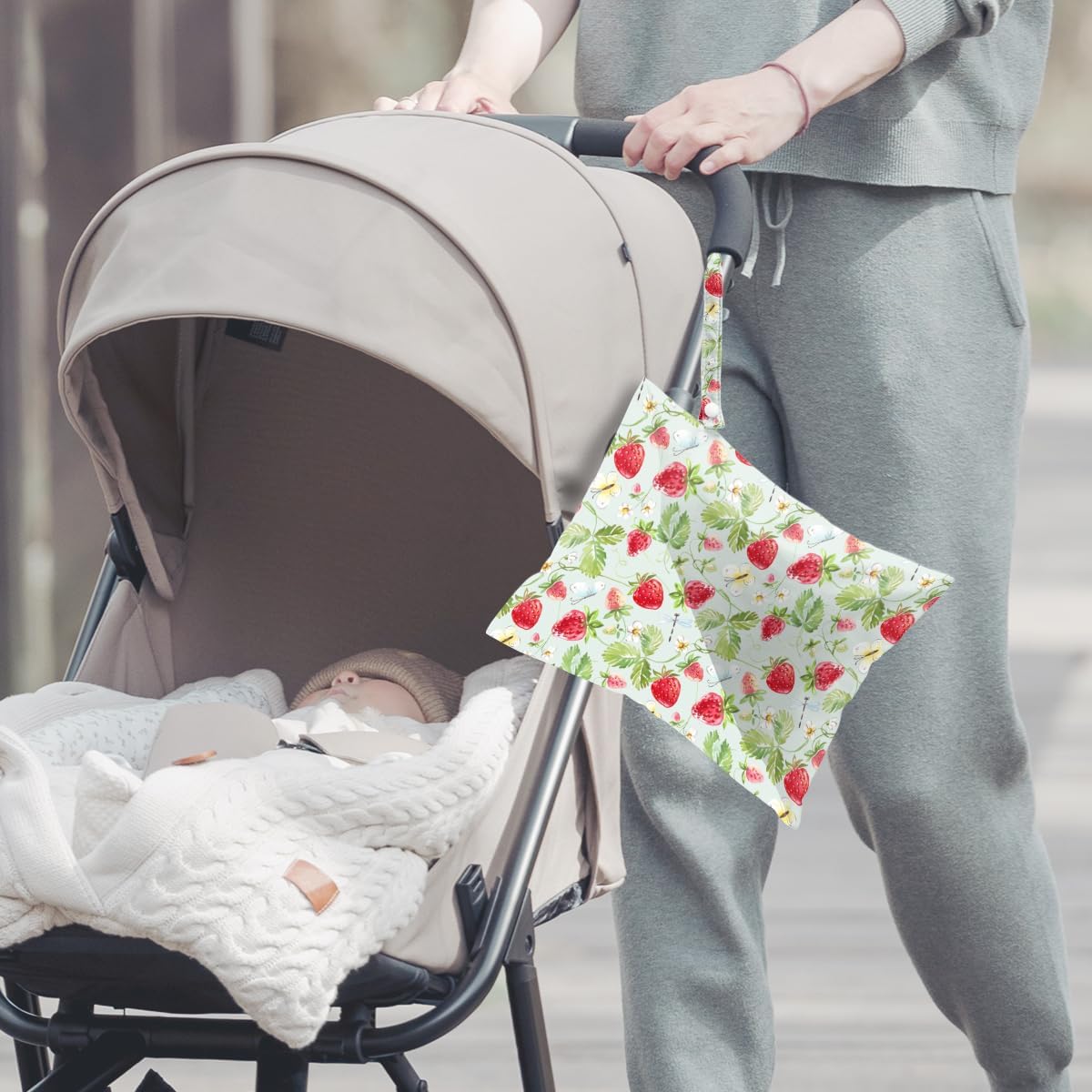 2Pcs Wet Bag, Wet Dry Bag Reusable with Zipper, Travel, Beach, Pool, Diapers, Baby Clothes, Dirty Yoga Gym Clothes,Toiletry, Hook to Stroller, Waterproof Wetdry Packing, Goose Decor (12x10 Inch)