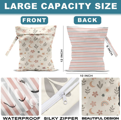 2Pcs Wet Bag, Wet Dry Bag Reusable with Zipper, Travel, Beach, Pool, Diapers, Baby Clothes, Dirty Yoga Gym Clothes,Toiletry, Hook to Stroller, Waterproof Wetdry Packing, Goose Decor (12x10 Inch)