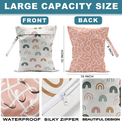 2Pcs Wet Bag, Wet Dry Bag Reusable with Zipper, Travel, Beach, Pool, Diapers, Baby Clothes, Dirty Yoga Gym Clothes,Toiletry, Hook to Stroller, Waterproof Wetdry Packing, Goose Decor (12x10 Inch)