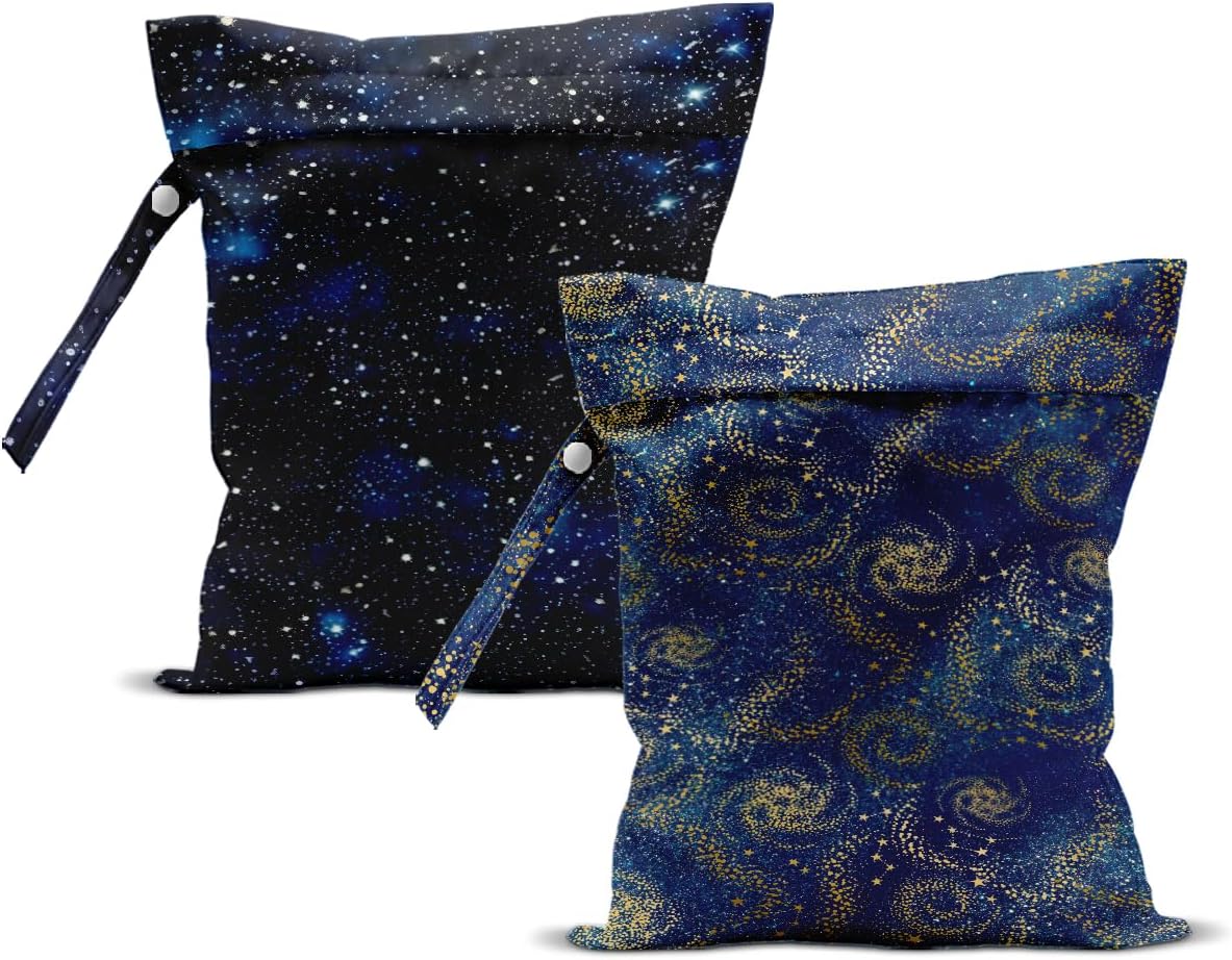 2Pcs Wet Bag, Wet Dry Bag Reusable with Zipper, Travel, Beach, Pool, Diapers, Baby Clothes, Dirty Yoga Gym Clothes,Toiletry, Hook to Stroller, Waterproof Wetdry Packing, Goose Decor (12x10 Inch)