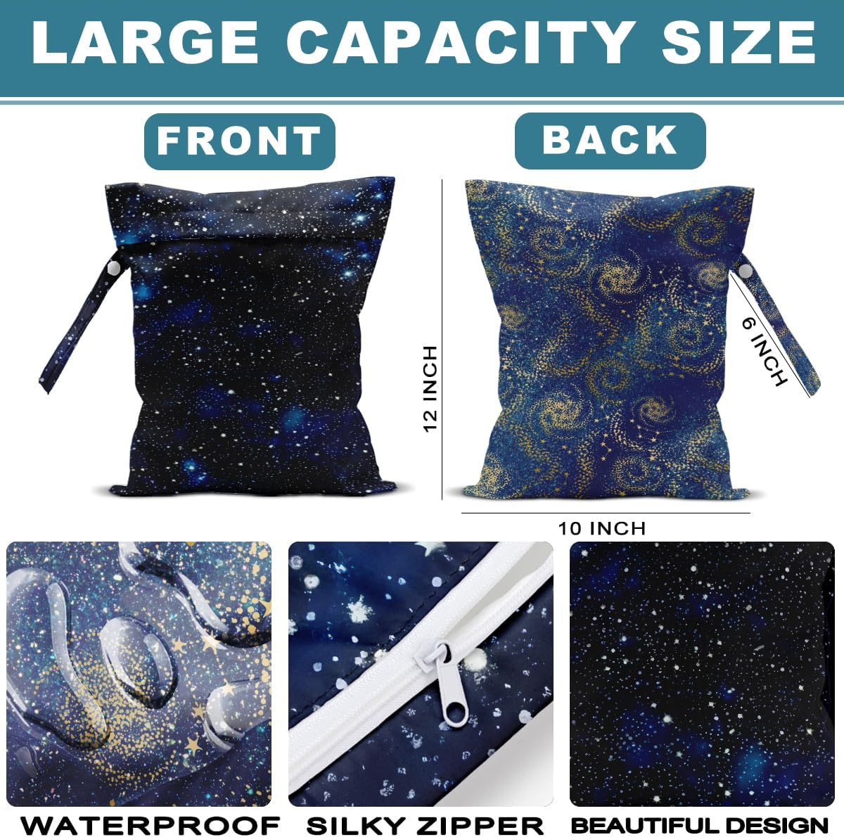 2Pcs Wet Bag, Wet Dry Bag Reusable with Zipper, Travel, Beach, Pool, Diapers, Baby Clothes, Dirty Yoga Gym Clothes,Toiletry, Hook to Stroller, Waterproof Wetdry Packing, Goose Decor (12x10 Inch)