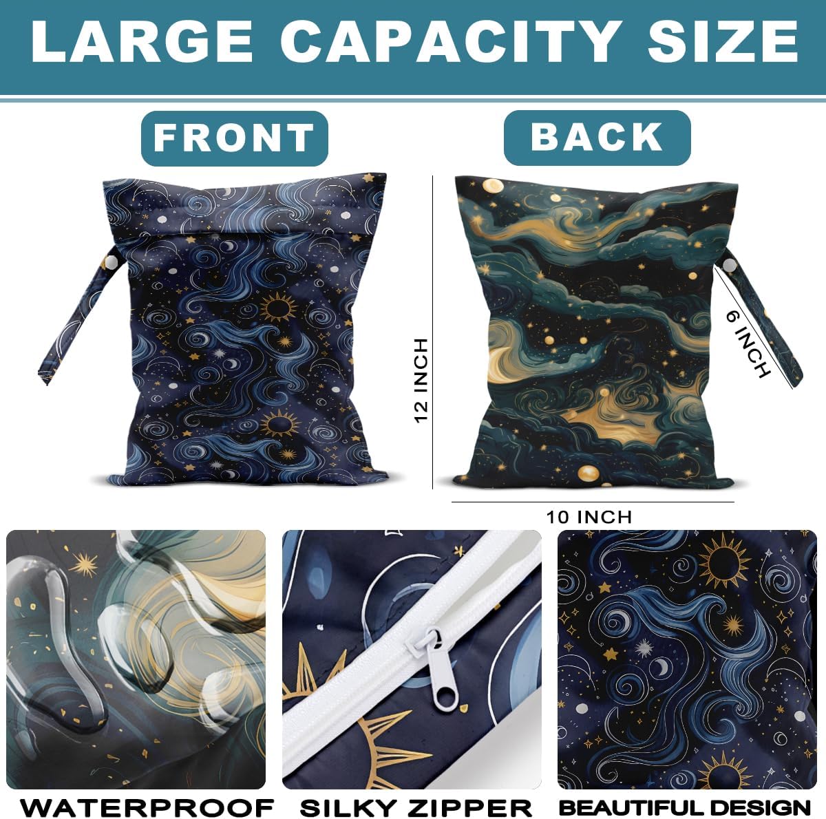 2Pcs Wet Bag, Wet Dry Bag Reusable with Zipper, Travel, Beach, Pool, Diapers, Baby Clothes, Dirty Yoga Gym Clothes,Toiletry, Hook to Stroller, Waterproof Wetdry Packing, Goose Decor (12x10 Inch)