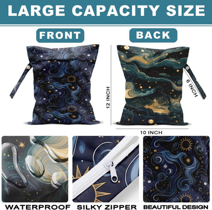 2Pcs Wet Bag, Wet Dry Bag Reusable with Zipper, Travel, Beach, Pool, Diapers, Baby Clothes, Dirty Yoga Gym Clothes,Toiletry, Hook to Stroller, Waterproof Wetdry Packing, Goose Decor (12x10 Inch)