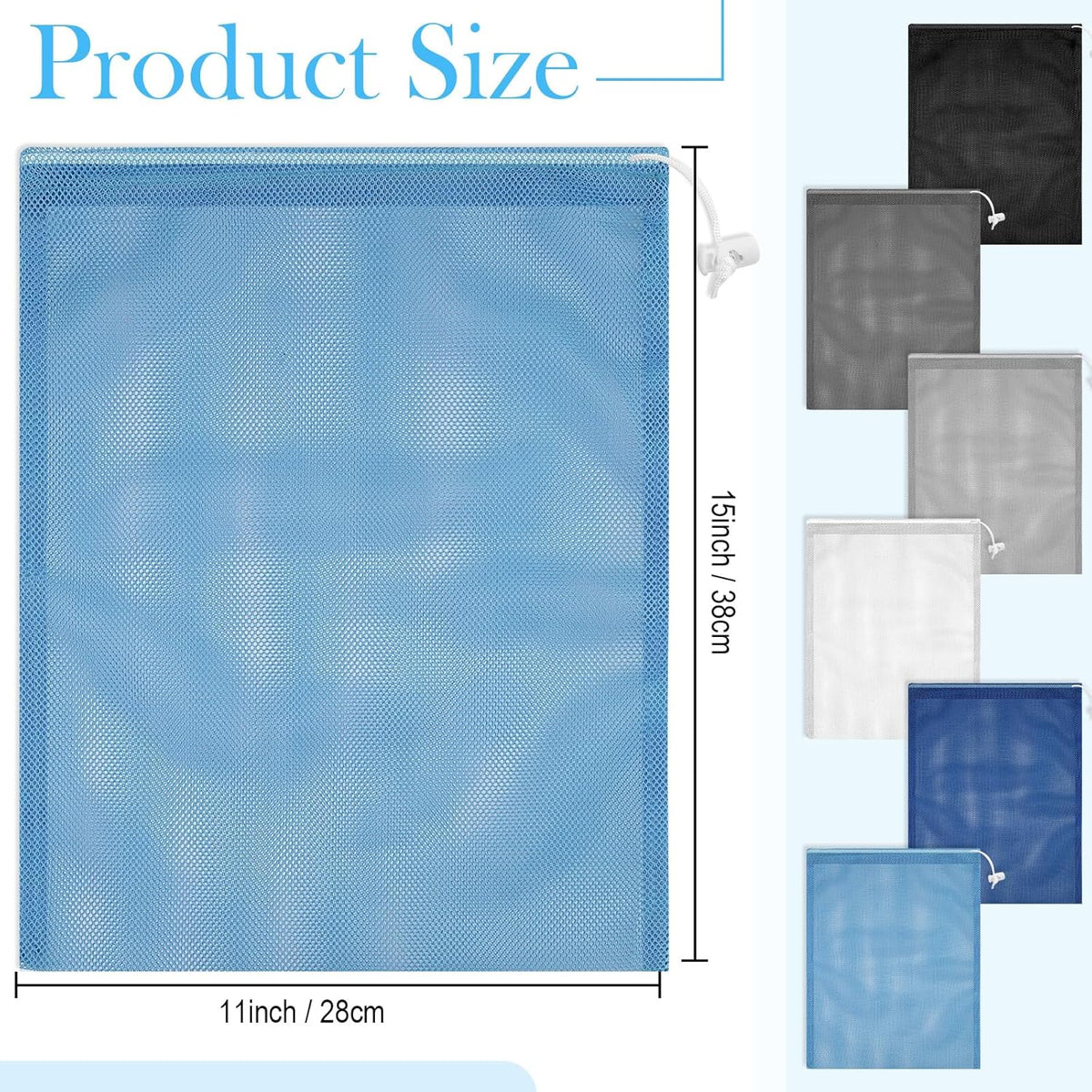 6pcs Mesh Bag Drawstring Mesh Laundry Bags, 11 x 15 Inch Durable Nylon for Pool Beach Ball Collecting Travel Gym Laundry and Toys(Multicolor)