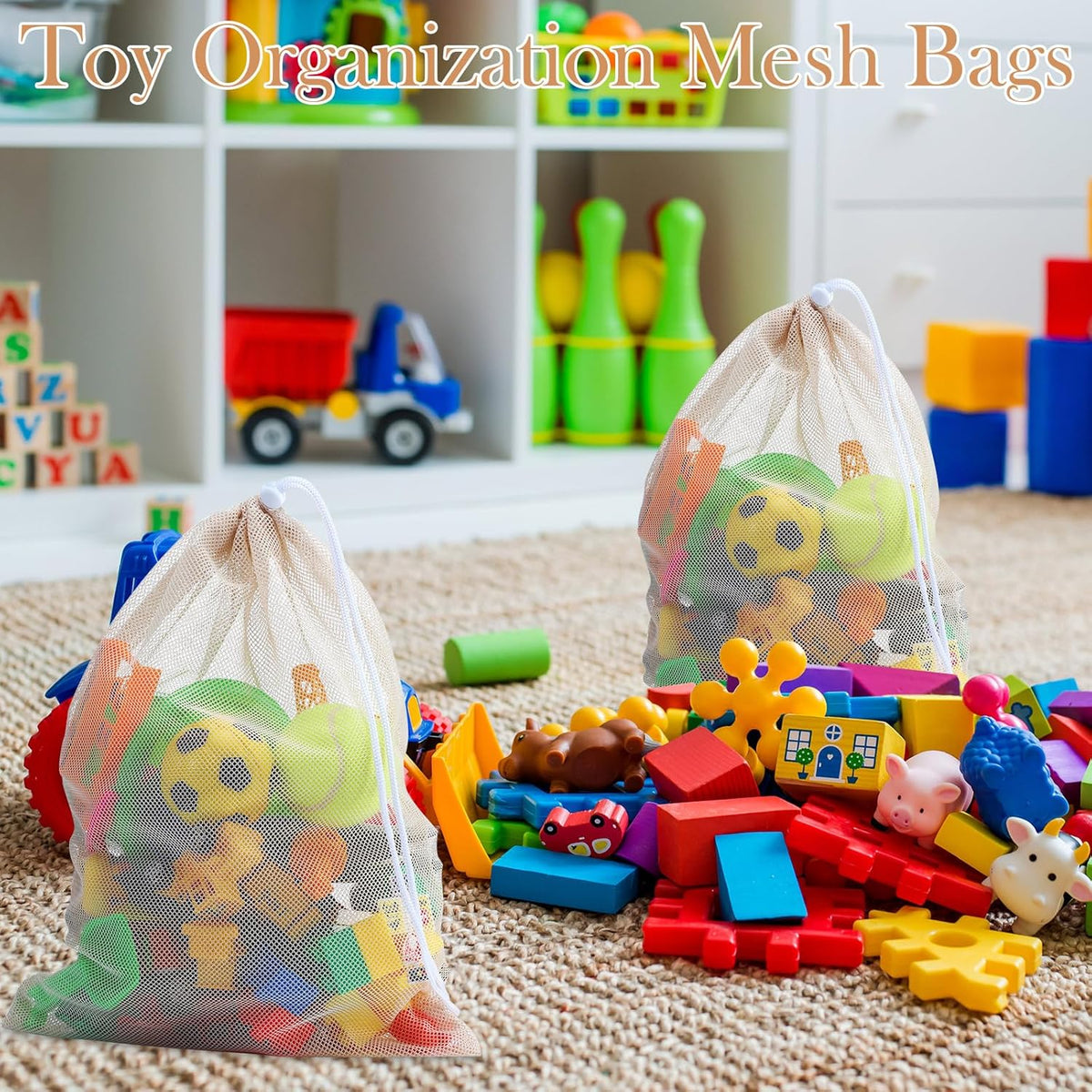 6pcs Mesh Bag Drawstring Mesh Laundry Bags, 11 x 15 Inch Durable Nylon for Pool Beach Ball Collecting Travel Gym Laundry and Toys(Multicolor)