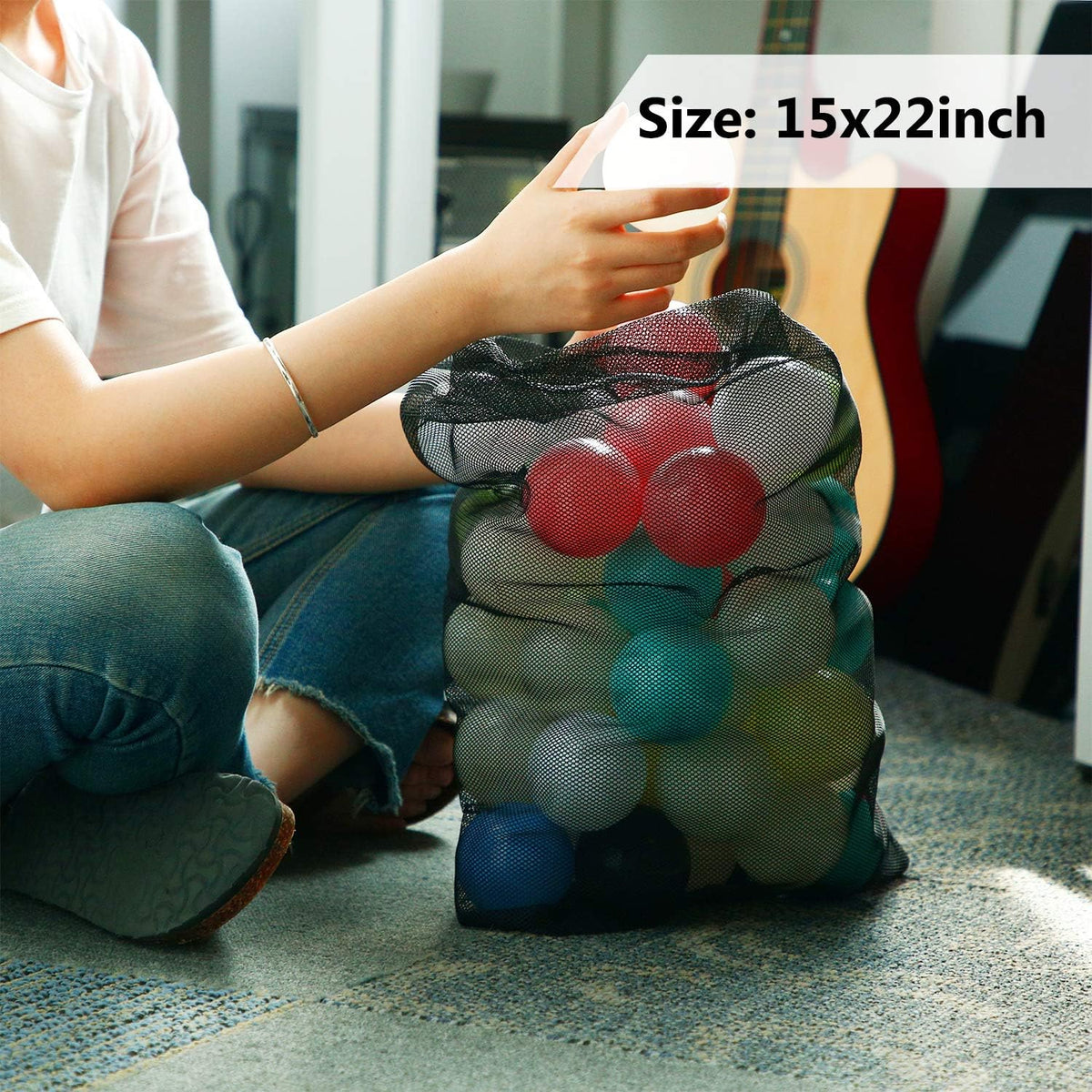 6pcs Mesh Bag Drawstring Mesh Laundry Bags, 11 x 15 Inch Durable Nylon for Pool Beach Ball Collecting Travel Gym Laundry and Toys(Multicolor)