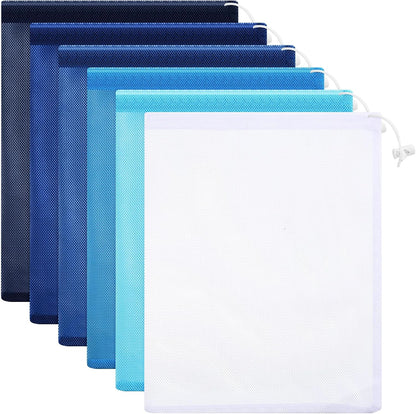6pcs Mesh Bag Drawstring Mesh Laundry Bags, 11 x 15 Inch Durable Nylon for Pool Beach Ball Collecting Travel Gym Laundry and Toys(Multicolor)