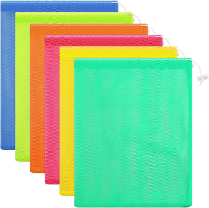 6pcs Mesh Bag Drawstring Mesh Laundry Bags, 11 x 15 Inch Durable Nylon for Pool Beach Ball Collecting Travel Gym Laundry and Toys(Multicolor)