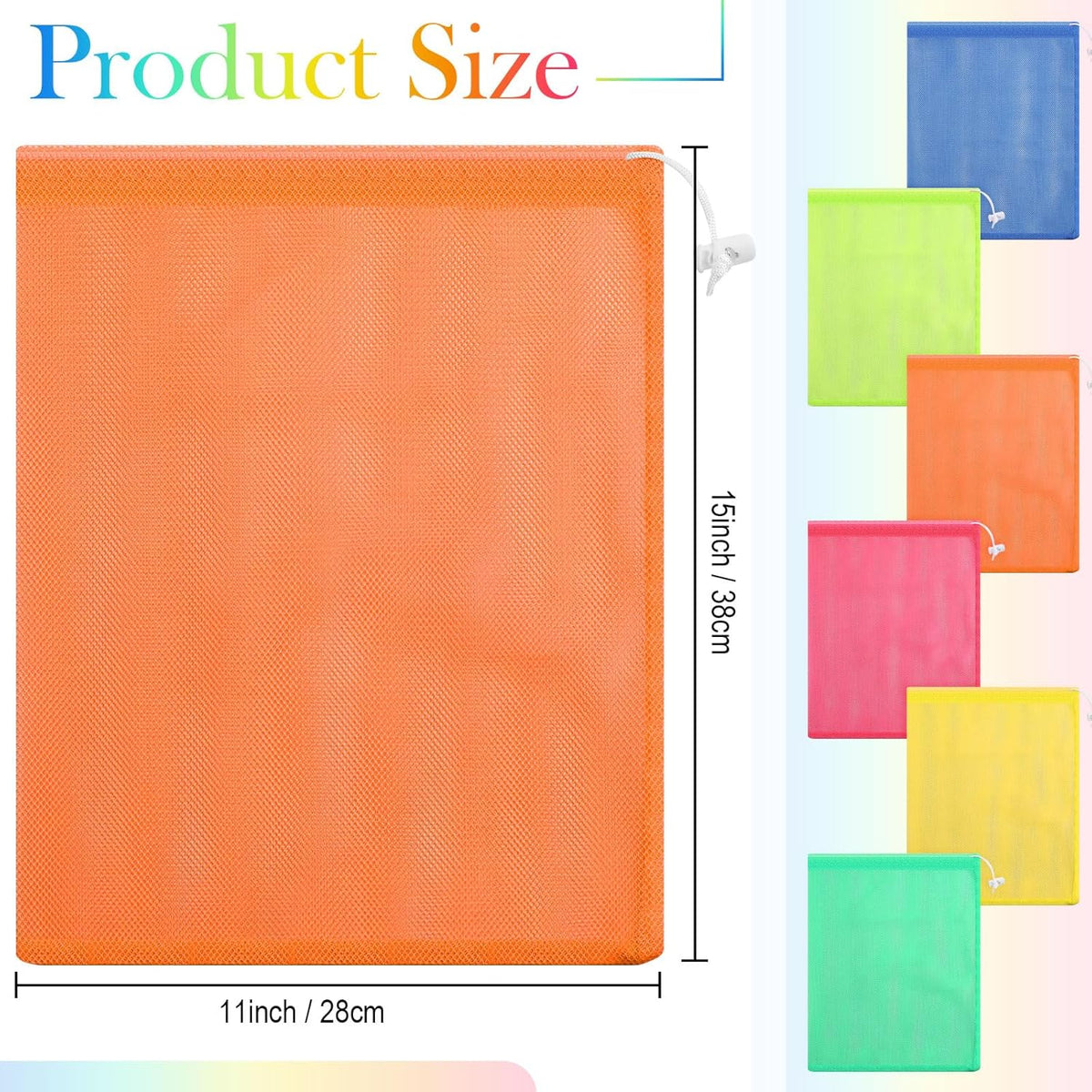 6pcs Mesh Bag Drawstring Mesh Laundry Bags, 11 x 15 Inch Durable Nylon for Pool Beach Ball Collecting Travel Gym Laundry and Toys(Multicolor)