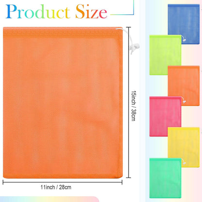 6pcs Mesh Bag Drawstring Mesh Laundry Bags, 11 x 15 Inch Durable Nylon for Pool Beach Ball Collecting Travel Gym Laundry and Toys(Multicolor)