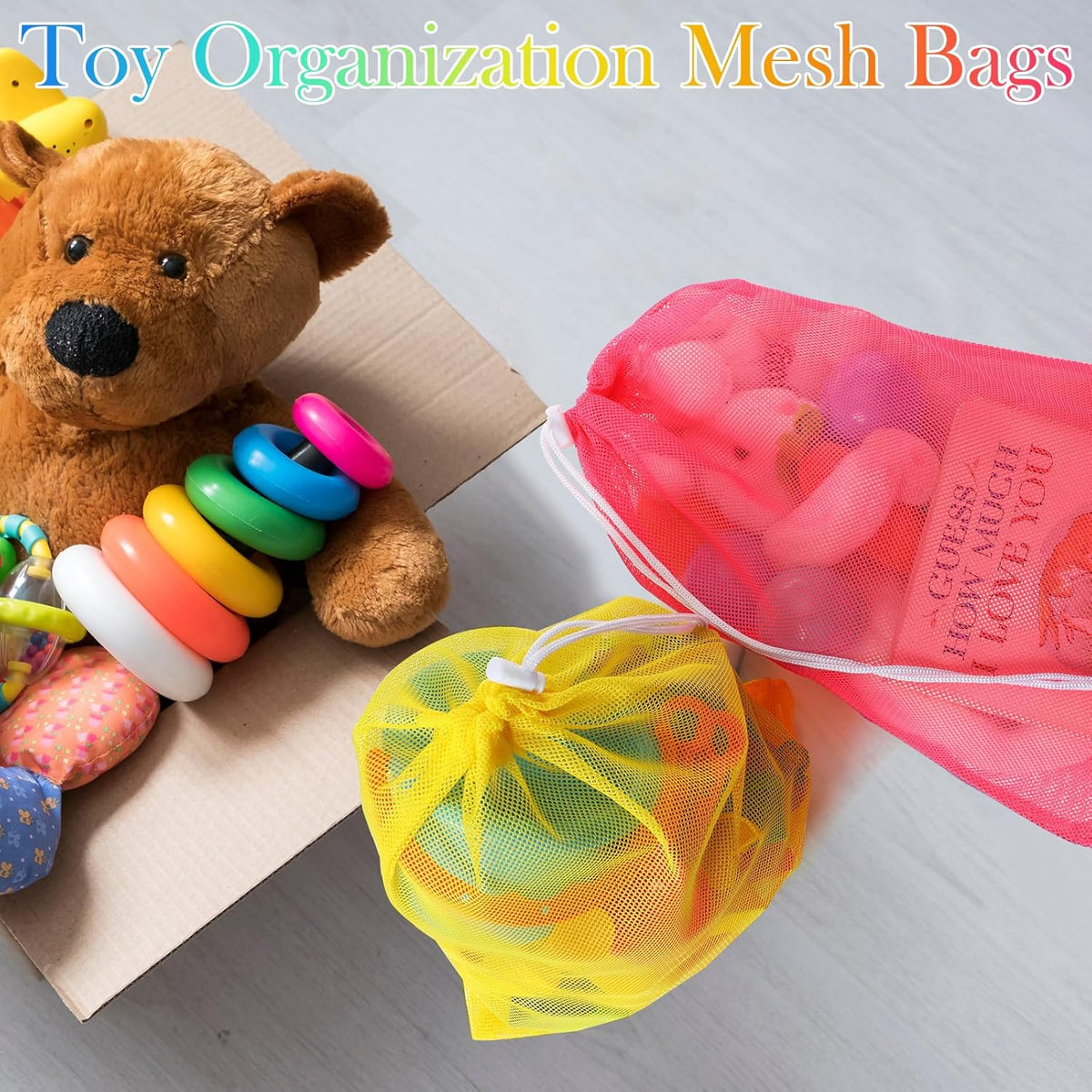 6pcs Mesh Bag Drawstring Mesh Laundry Bags, 11 x 15 Inch Durable Nylon for Pool Beach Ball Collecting Travel Gym Laundry and Toys(Multicolor)