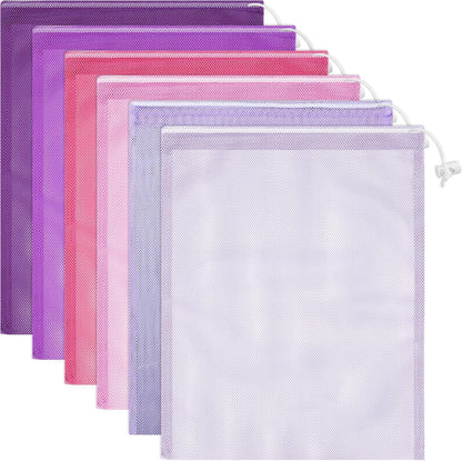 6pcs Mesh Bag Drawstring Mesh Laundry Bags, 11 x 15 Inch Durable Nylon for Pool Beach Ball Collecting Travel Gym Laundry and Toys(Multicolor)