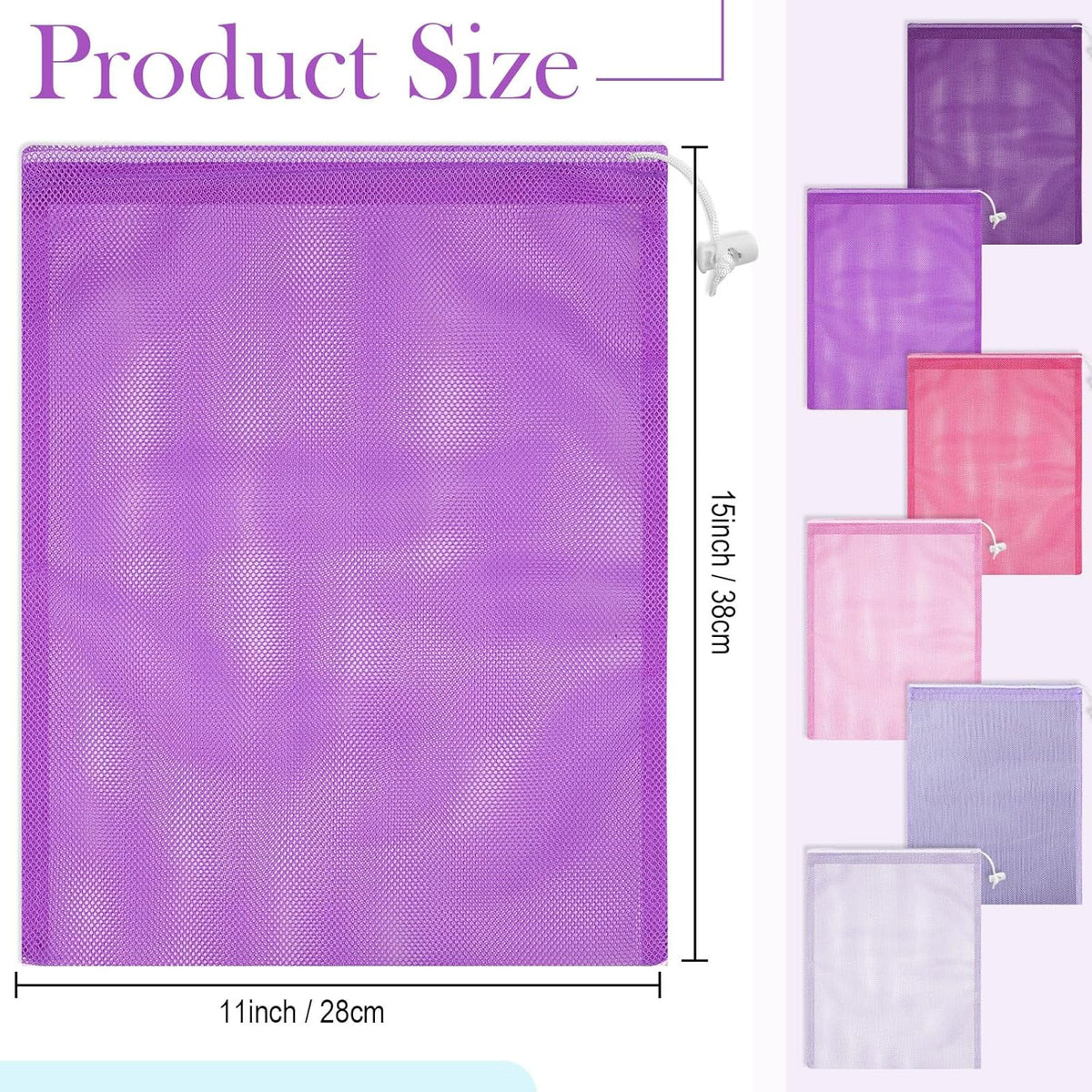 6pcs Mesh Bag Drawstring Mesh Laundry Bags, 11 x 15 Inch Durable Nylon for Pool Beach Ball Collecting Travel Gym Laundry and Toys(Multicolor)