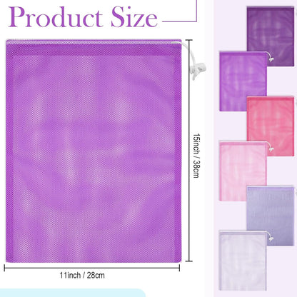 6pcs Mesh Bag Drawstring Mesh Laundry Bags, 11 x 15 Inch Durable Nylon for Pool Beach Ball Collecting Travel Gym Laundry and Toys(Multicolor)