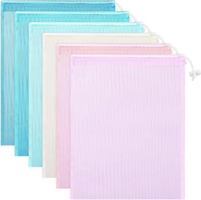 6pcs Mesh Bag Drawstring Mesh Laundry Bags, 11 x 15 Inch Durable Nylon for Pool Beach Ball Collecting Travel Gym Laundry and Toys(Multicolor)
