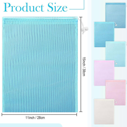 6pcs Mesh Bag Drawstring Mesh Laundry Bags, 11 x 15 Inch Durable Nylon for Pool Beach Ball Collecting Travel Gym Laundry and Toys(Multicolor)