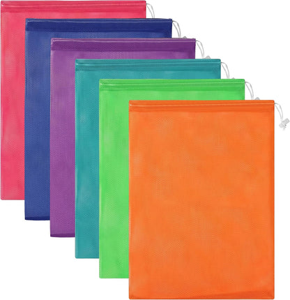6pcs Mesh Bag Drawstring Mesh Laundry Bags, 11 x 15 Inch Durable Nylon for Pool Beach Ball Collecting Travel Gym Laundry and Toys(Multicolor)