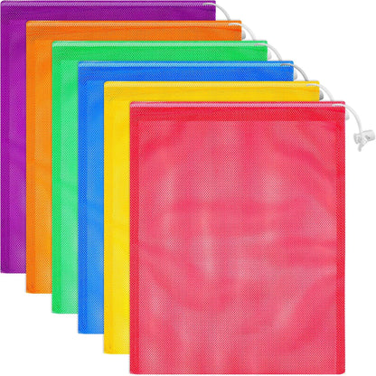 6pcs Mesh Bag Drawstring Mesh Laundry Bags, 11 x 15 Inch Durable Nylon for Pool Beach Ball Collecting Travel Gym Laundry and Toys(Multicolor)