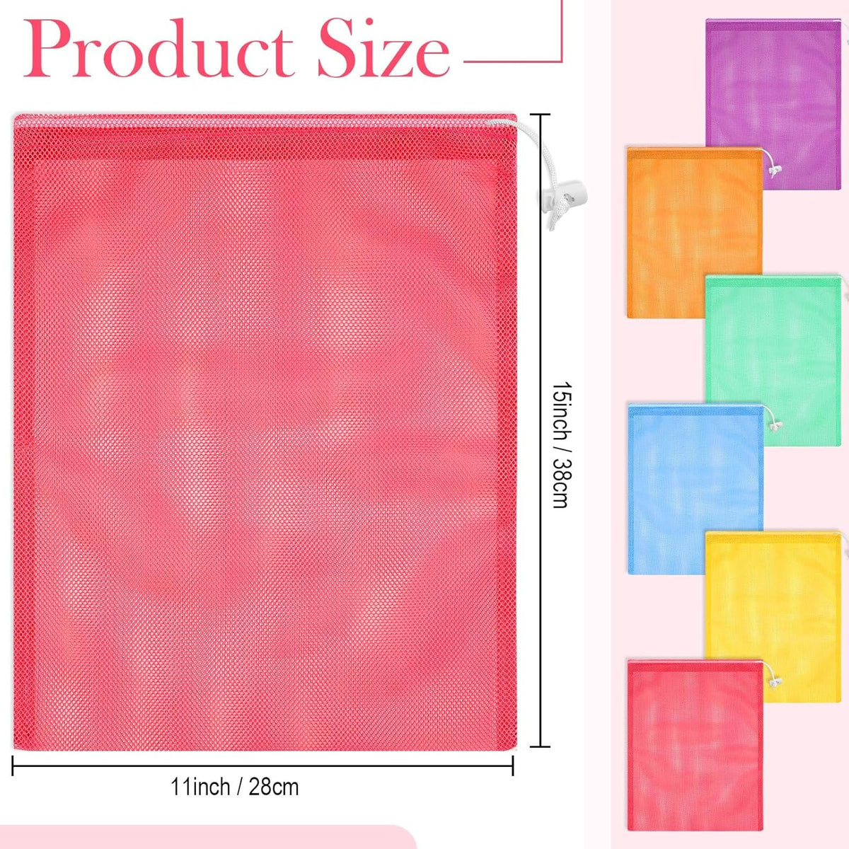 6pcs Mesh Bag Drawstring Mesh Laundry Bags, 11 x 15 Inch Durable Nylon for Pool Beach Ball Collecting Travel Gym Laundry and Toys(Multicolor)